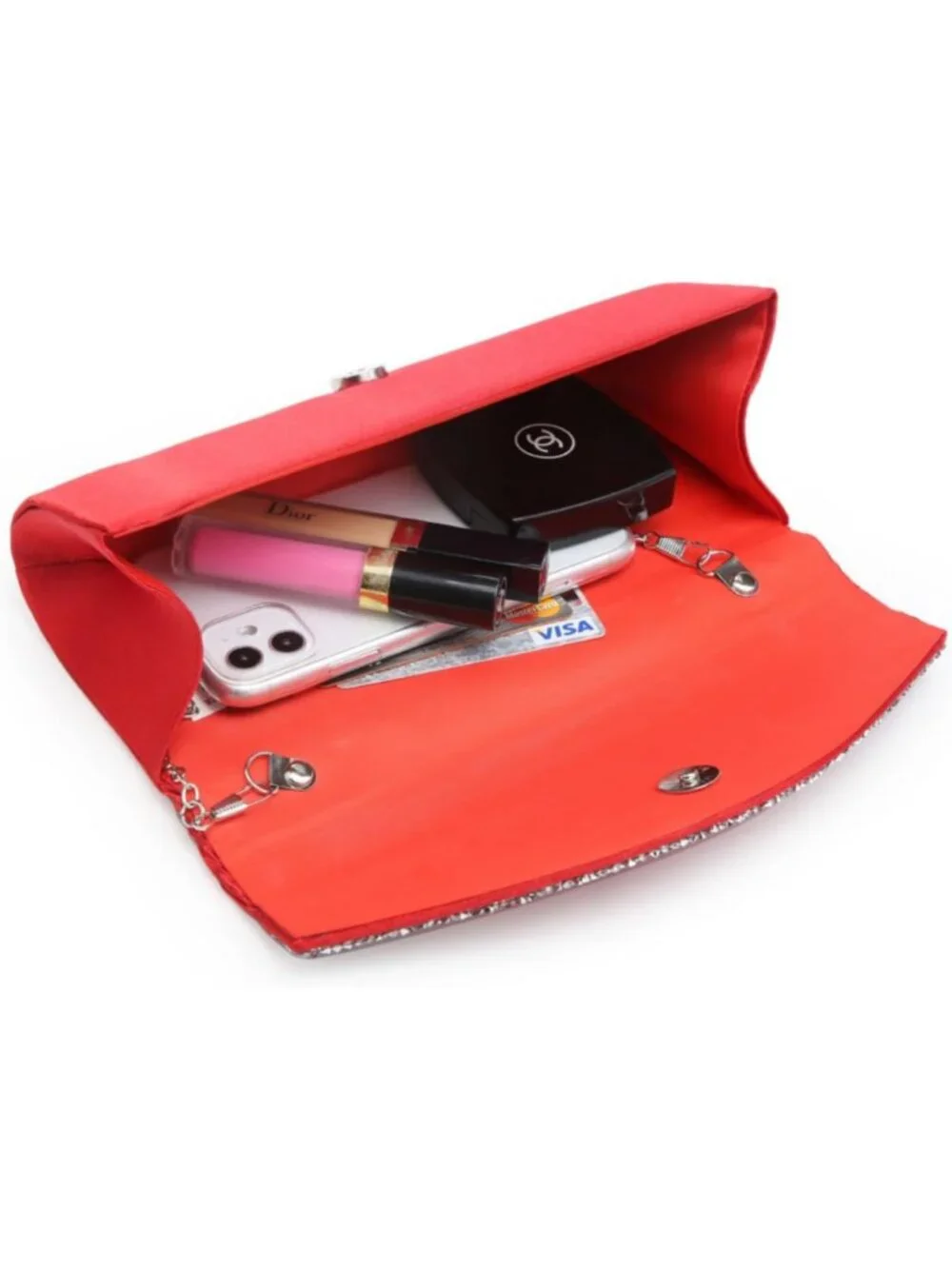 Women's Red Rhinestone Evening Clutch Purse Formal Hand Bag Prom Party Bag